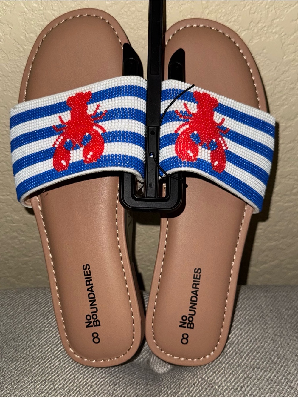 No Boundaries Women's Beaded Slide Sandals, sz 8